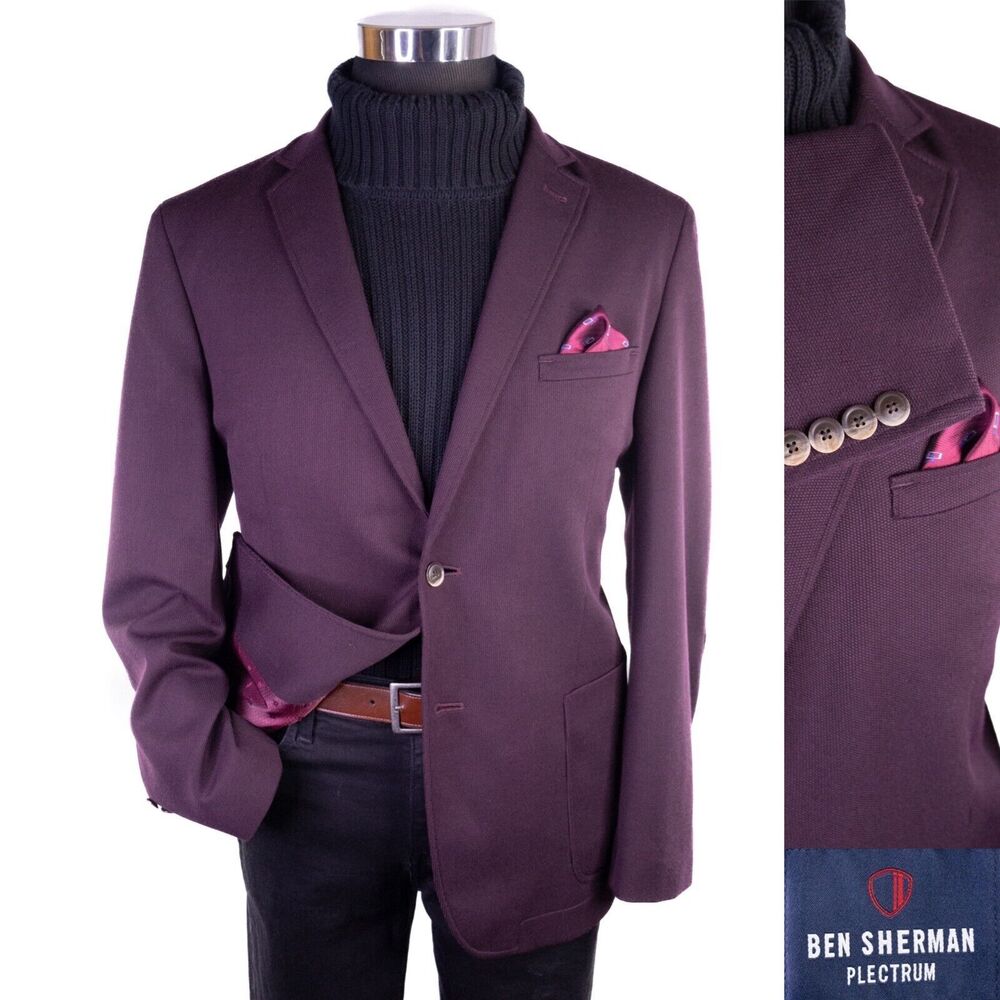 Ben Sherman Men's Plectrum Knit Sport Coat Size 44 Regular Light Burgundy 40R